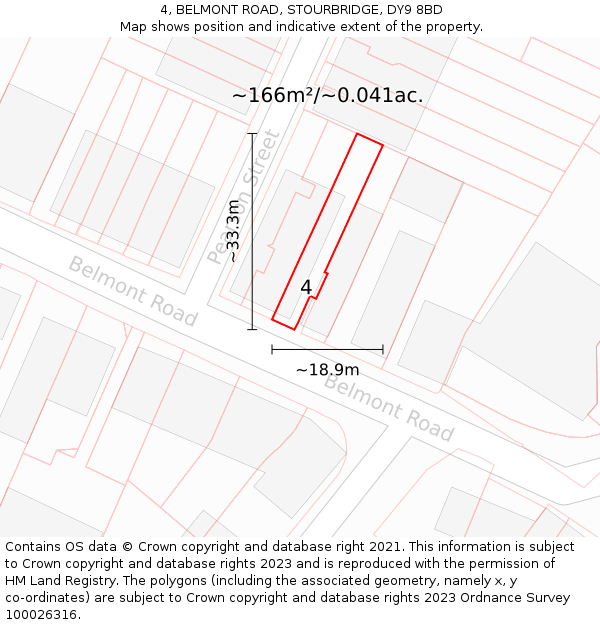 4, BELMONT ROAD, STOURBRIDGE, DY9 8BD: Plot and title map
