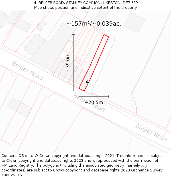 4, BELPER ROAD, STANLEY COMMON, ILKESTON, DE7 6FP: Plot and title map