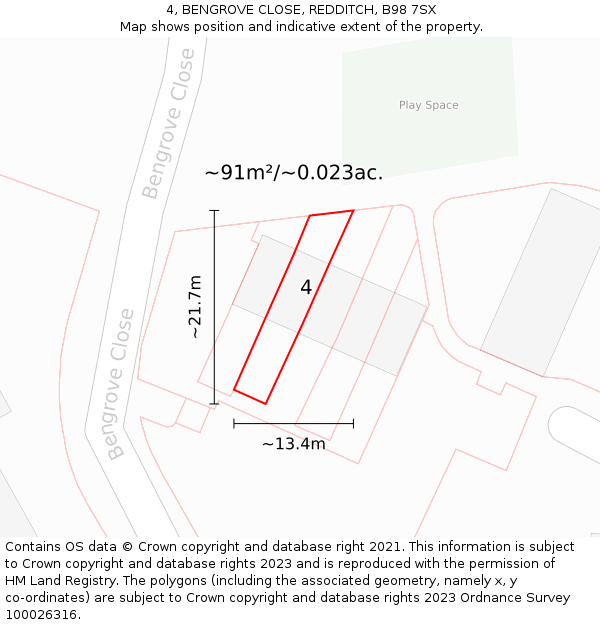 4, BENGROVE CLOSE, REDDITCH, B98 7SX: Plot and title map