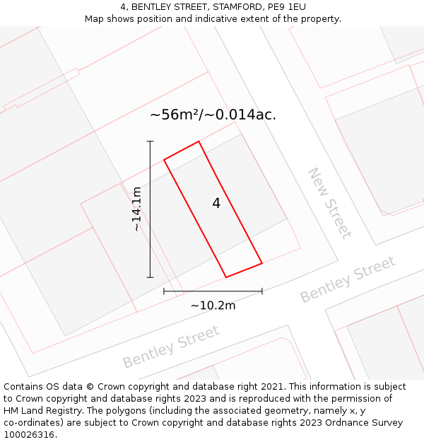 4, BENTLEY STREET, STAMFORD, PE9 1EU: Plot and title map