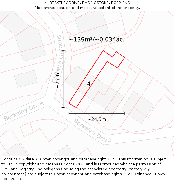 4, BERKELEY DRIVE, BASINGSTOKE, RG22 4NS: Plot and title map