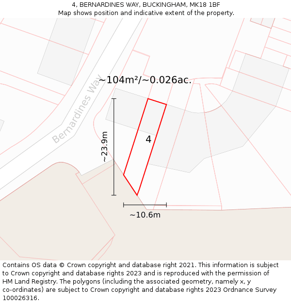 4, BERNARDINES WAY, BUCKINGHAM, MK18 1BF: Plot and title map