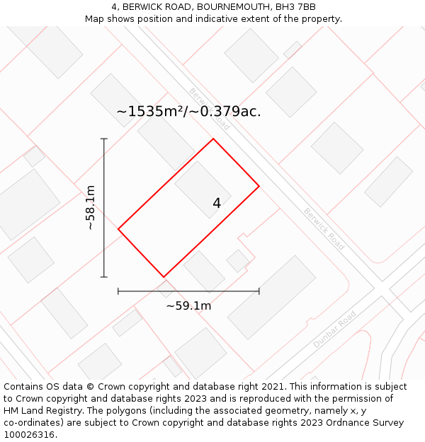 4, BERWICK ROAD, BOURNEMOUTH, BH3 7BB: Plot and title map
