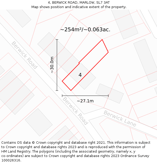 4, BERWICK ROAD, MARLOW, SL7 3AT: Plot and title map