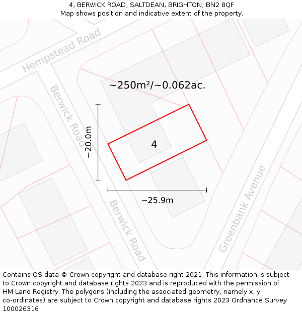 4, BERWICK ROAD, SALTDEAN, BRIGHTON, BN2 8QF: Plot and title map