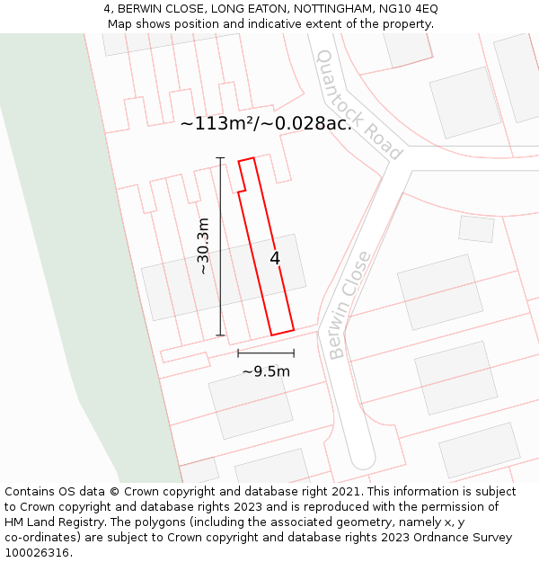 4, BERWIN CLOSE, LONG EATON, NOTTINGHAM, NG10 4EQ: Plot and title map