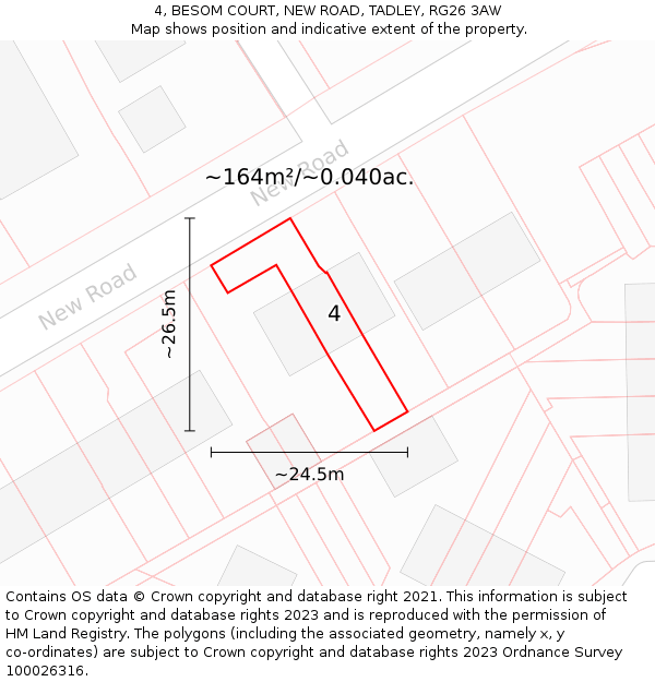 4, BESOM COURT, NEW ROAD, TADLEY, RG26 3AW: Plot and title map