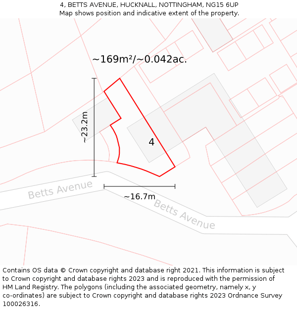 4, BETTS AVENUE, HUCKNALL, NOTTINGHAM, NG15 6UP: Plot and title map