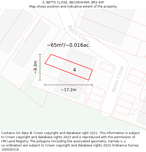 4, BETTS CLOSE, BECKENHAM, BR3 4XP: Plot and title map