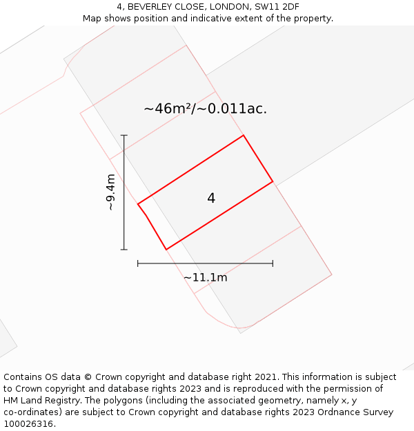 4, BEVERLEY CLOSE, LONDON, SW11 2DF: Plot and title map