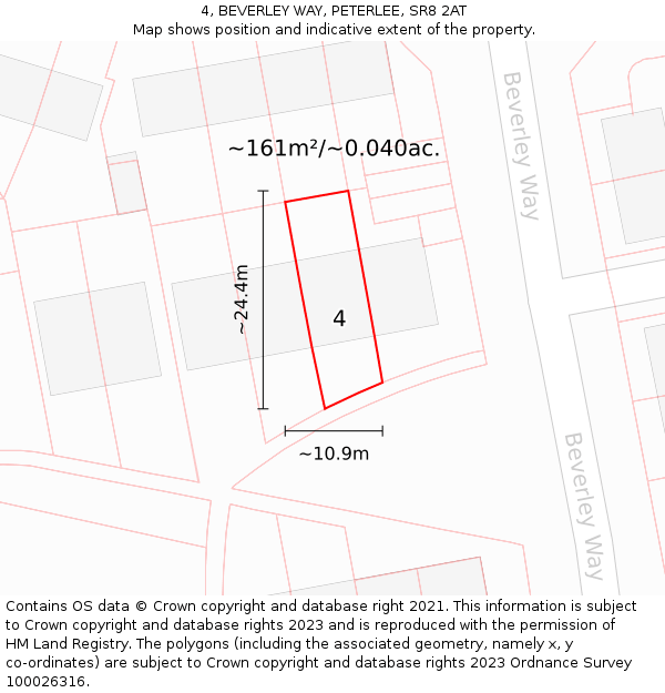 4, BEVERLEY WAY, PETERLEE, SR8 2AT: Plot and title map