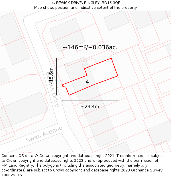 4, BEWICK DRIVE, BINGLEY, BD16 3QE: Plot and title map