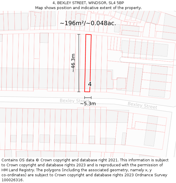 4, BEXLEY STREET, WINDSOR, SL4 5BP: Plot and title map