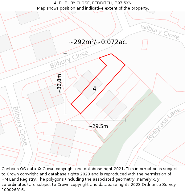 4, BILBURY CLOSE, REDDITCH, B97 5XN: Plot and title map