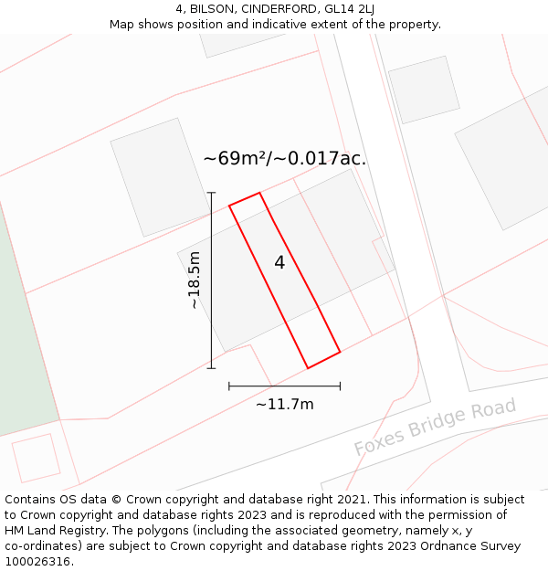 4, BILSON, CINDERFORD, GL14 2LJ: Plot and title map