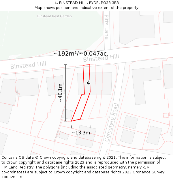 4, BINSTEAD HILL, RYDE, PO33 3RR: Plot and title map