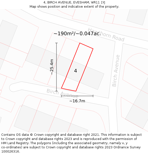 4, BIRCH AVENUE, EVESHAM, WR11 1YJ: Plot and title map