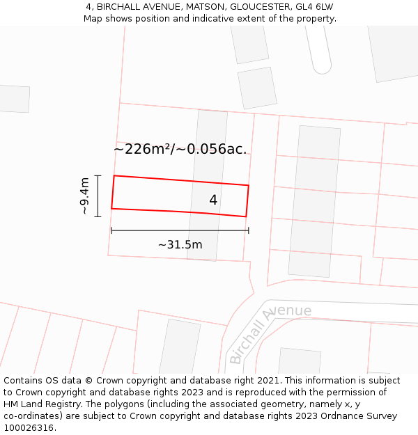 4, BIRCHALL AVENUE, MATSON, GLOUCESTER, GL4 6LW: Plot and title map