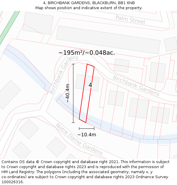 4, BIRCHBANK GARDENS, BLACKBURN, BB1 6NB: Plot and title map