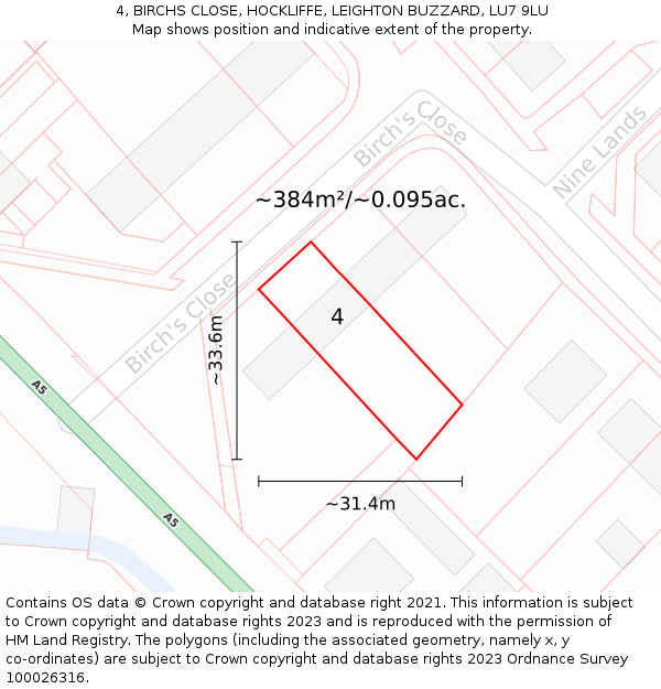 4, BIRCHS CLOSE, HOCKLIFFE, LEIGHTON BUZZARD, LU7 9LU: Plot and title map