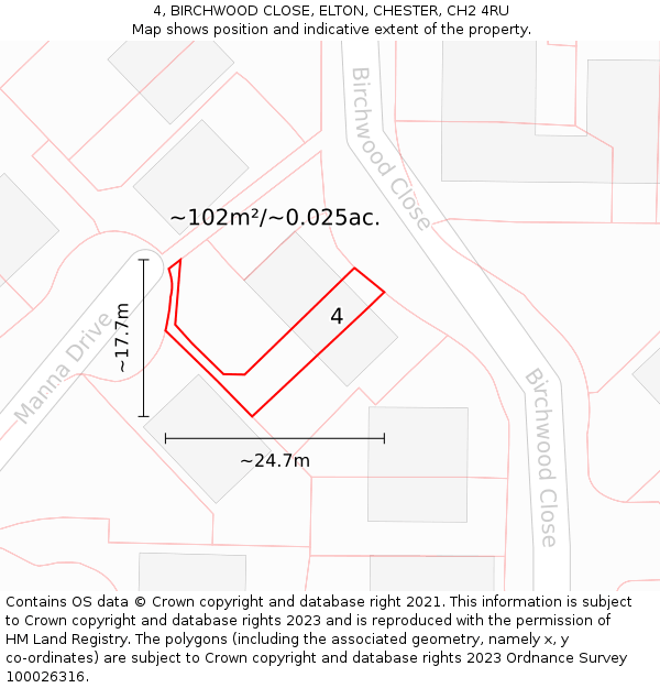 4, BIRCHWOOD CLOSE, ELTON, CHESTER, CH2 4RU: Plot and title map