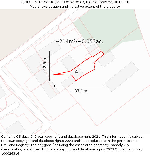 4, BIRTWISTLE COURT, KELBROOK ROAD, BARNOLDSWICK, BB18 5TB: Plot and title map
