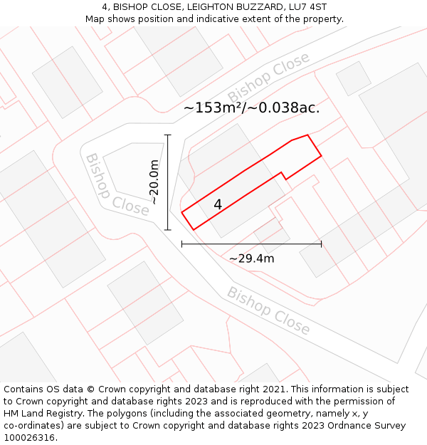 4, BISHOP CLOSE, LEIGHTON BUZZARD, LU7 4ST: Plot and title map