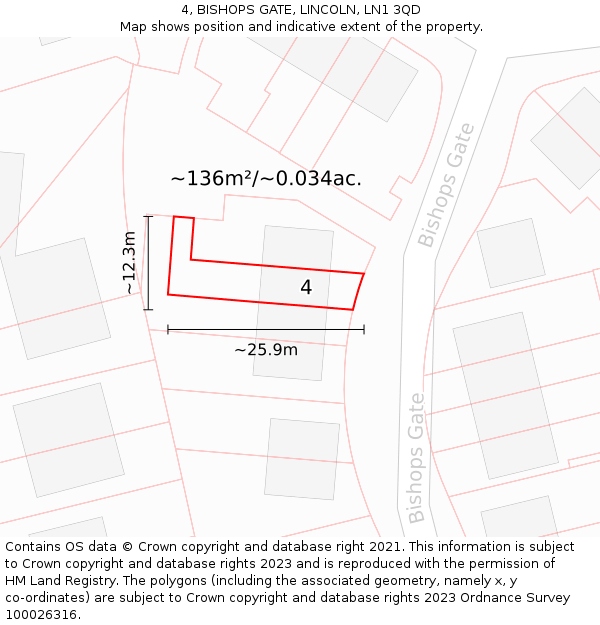 4, BISHOPS GATE, LINCOLN, LN1 3QD: Plot and title map