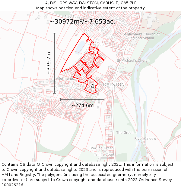 4, BISHOPS WAY, DALSTON, CARLISLE, CA5 7LF: Plot and title map