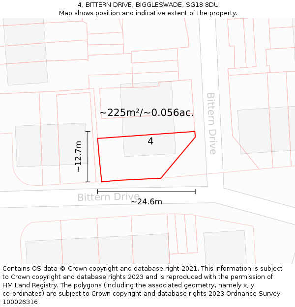 4, BITTERN DRIVE, BIGGLESWADE, SG18 8DU: Plot and title map