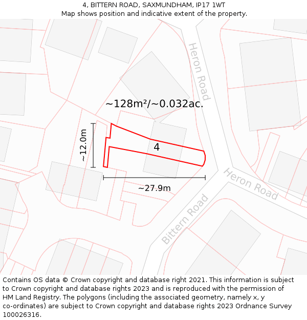 4, BITTERN ROAD, SAXMUNDHAM, IP17 1WT: Plot and title map