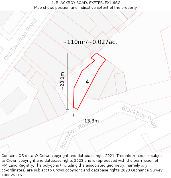 4, BLACKBOY ROAD, EXETER, EX4 6SG: Plot and title map
