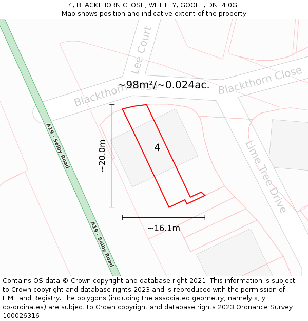 4, BLACKTHORN CLOSE, WHITLEY, GOOLE, DN14 0GE: Plot and title map