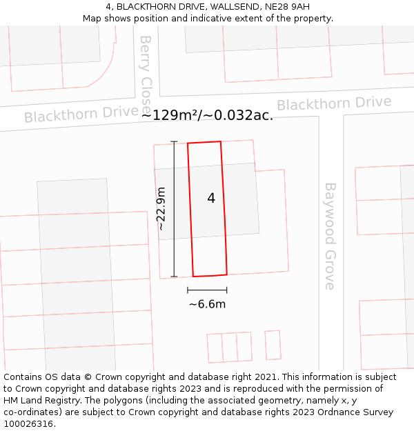 4, BLACKTHORN DRIVE, WALLSEND, NE28 9AH: Plot and title map
