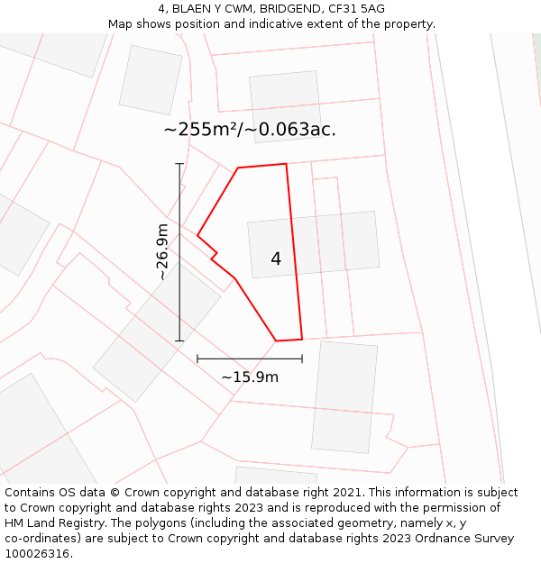 4, BLAEN Y CWM, BRIDGEND, CF31 5AG: Plot and title map