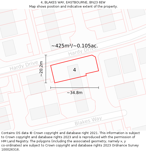 4, BLAKES WAY, EASTBOURNE, BN23 6EW: Plot and title map