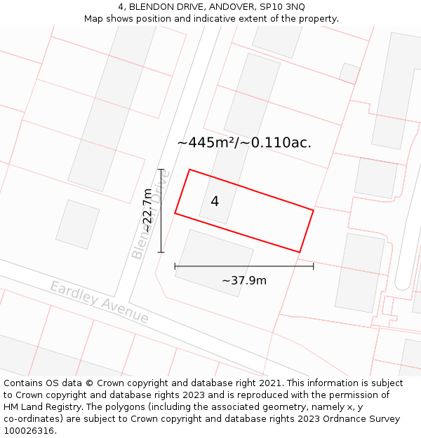 4, BLENDON DRIVE, ANDOVER, SP10 3NQ: Plot and title map