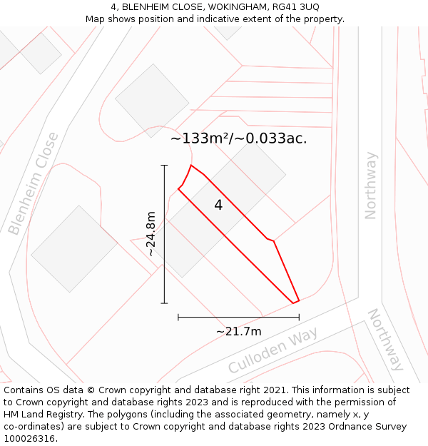 4, BLENHEIM CLOSE, WOKINGHAM, RG41 3UQ: Plot and title map