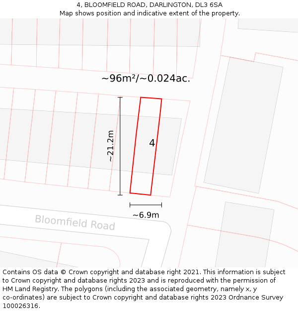4, BLOOMFIELD ROAD, DARLINGTON, DL3 6SA: Plot and title map