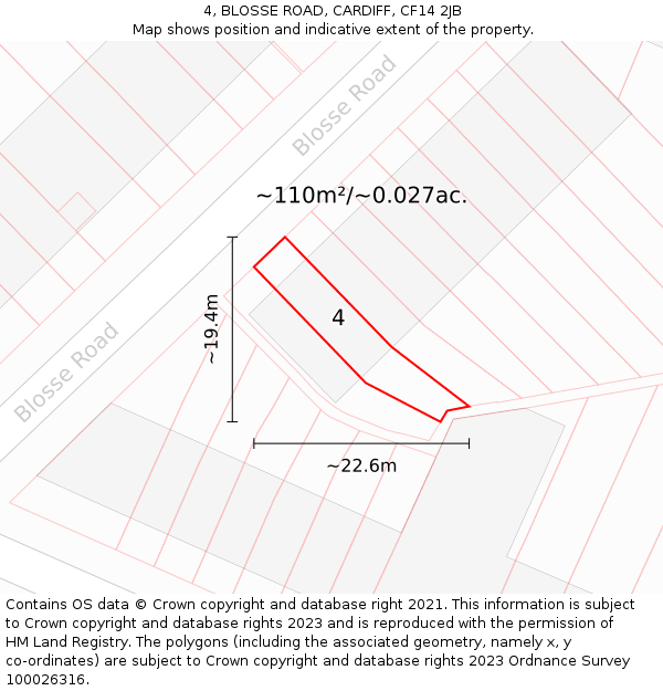 4, BLOSSE ROAD, CARDIFF, CF14 2JB: Plot and title map