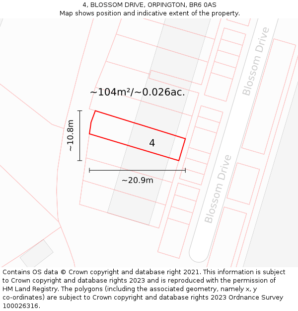 4, BLOSSOM DRIVE, ORPINGTON, BR6 0AS: Plot and title map