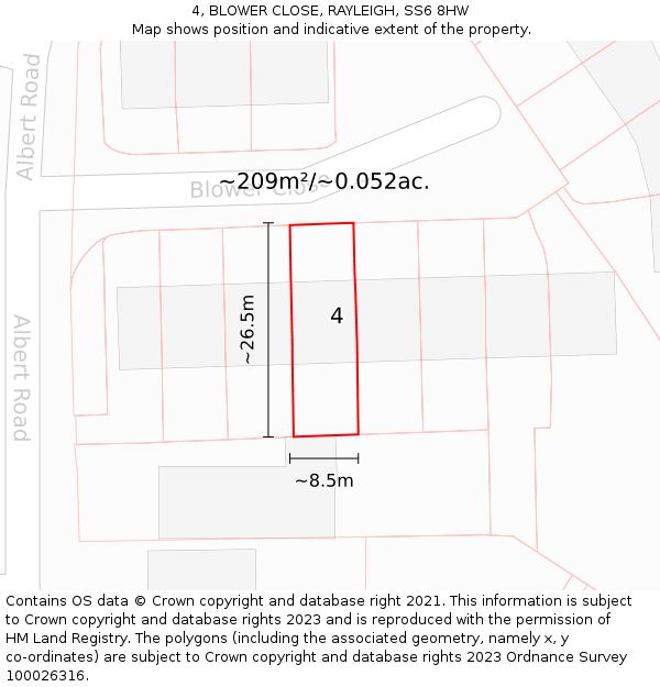 4, BLOWER CLOSE, RAYLEIGH, SS6 8HW: Plot and title map