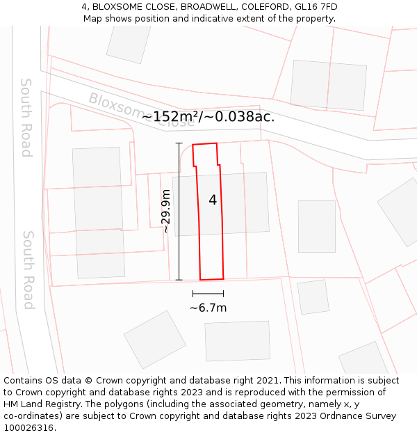 4, BLOXSOME CLOSE, BROADWELL, COLEFORD, GL16 7FD: Plot and title map