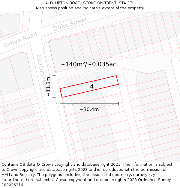 4, BLURTON ROAD, STOKE-ON-TRENT, ST4 3BH: Plot and title map