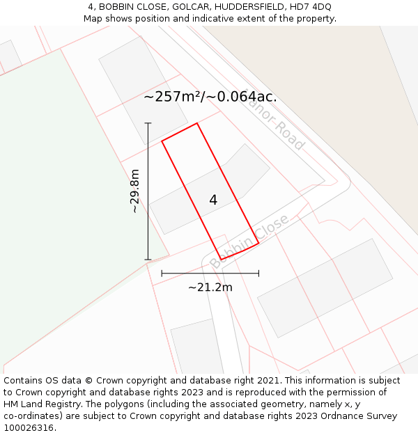 4, BOBBIN CLOSE, GOLCAR, HUDDERSFIELD, HD7 4DQ: Plot and title map