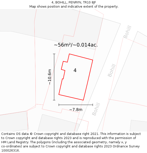 4, BOHILL, PENRYN, TR10 8JF: Plot and title map
