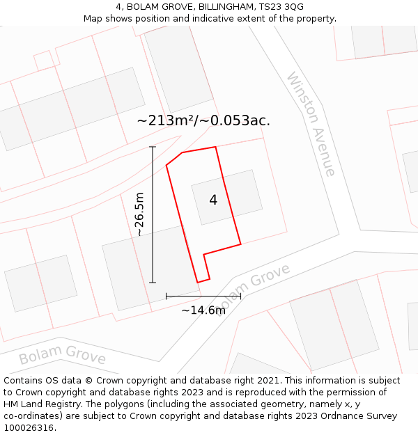 4, BOLAM GROVE, BILLINGHAM, TS23 3QG: Plot and title map