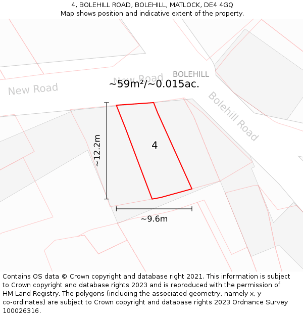 4, BOLEHILL ROAD, BOLEHILL, MATLOCK, DE4 4GQ: Plot and title map
