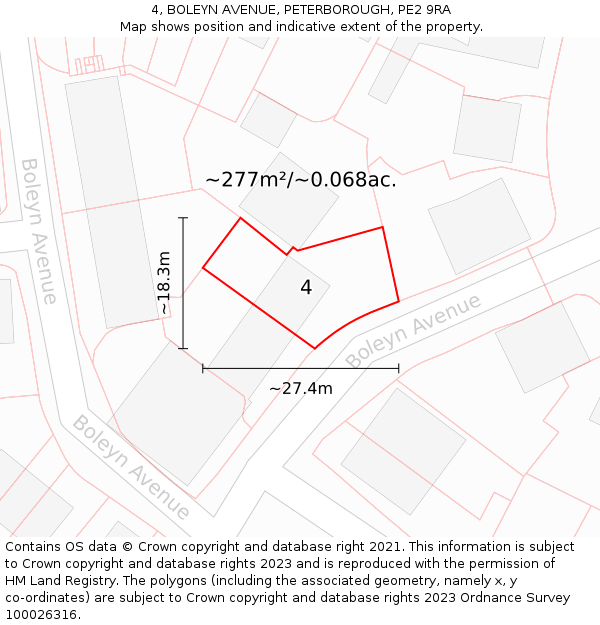4, BOLEYN AVENUE, PETERBOROUGH, PE2 9RA: Plot and title map