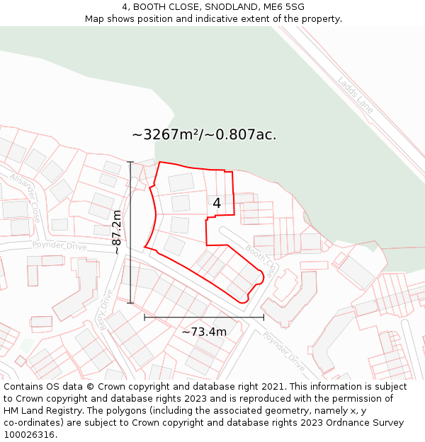 4, BOOTH CLOSE, SNODLAND, ME6 5SG: Plot and title map